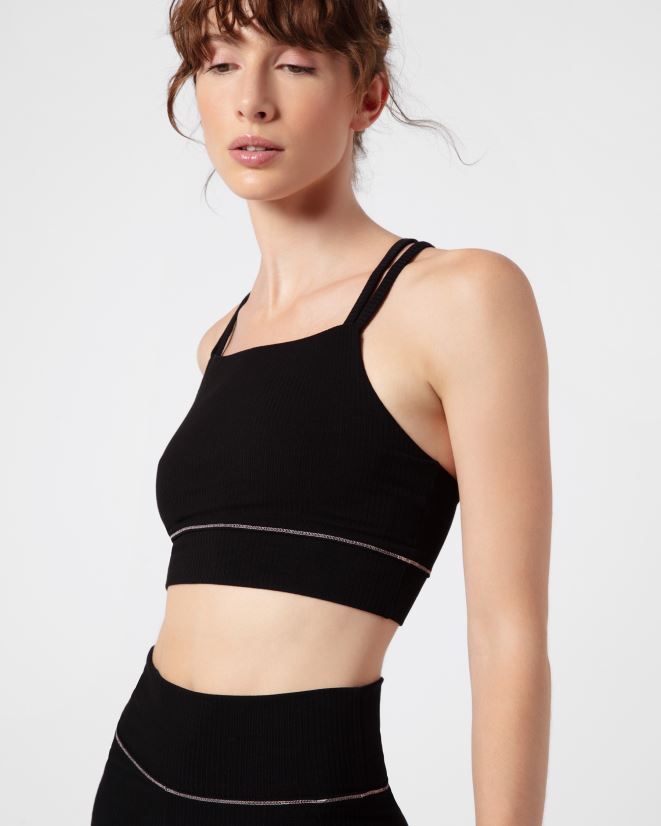 Repetto Women Ribbed Bra With Thin Straps Black Clothing PDFBZN302