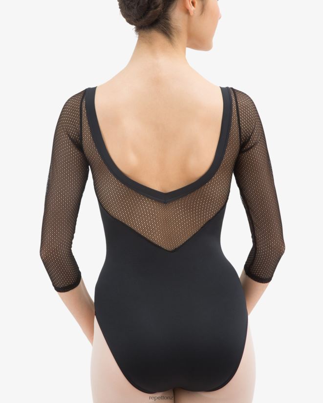 Repetto Women 3/4 Sleeved Leotard With Lace Black Clothing PDFBZN486