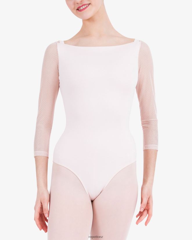Repetto Women 3/4 Sleeves Leotard With Lace Petal Pink Clothing PDFBZN441