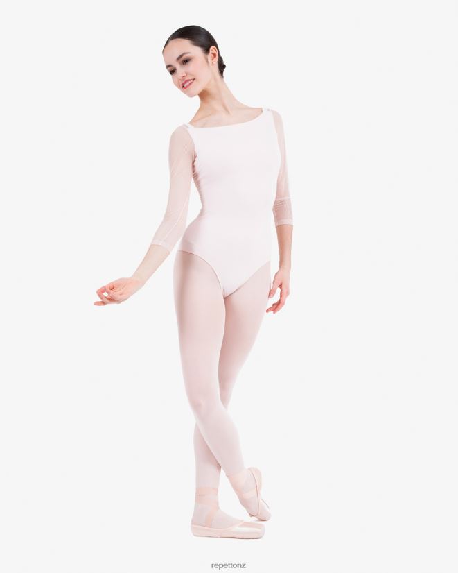 Repetto Women 3/4 Sleeves Leotard With Lace Petal Pink Clothing PDFBZN441