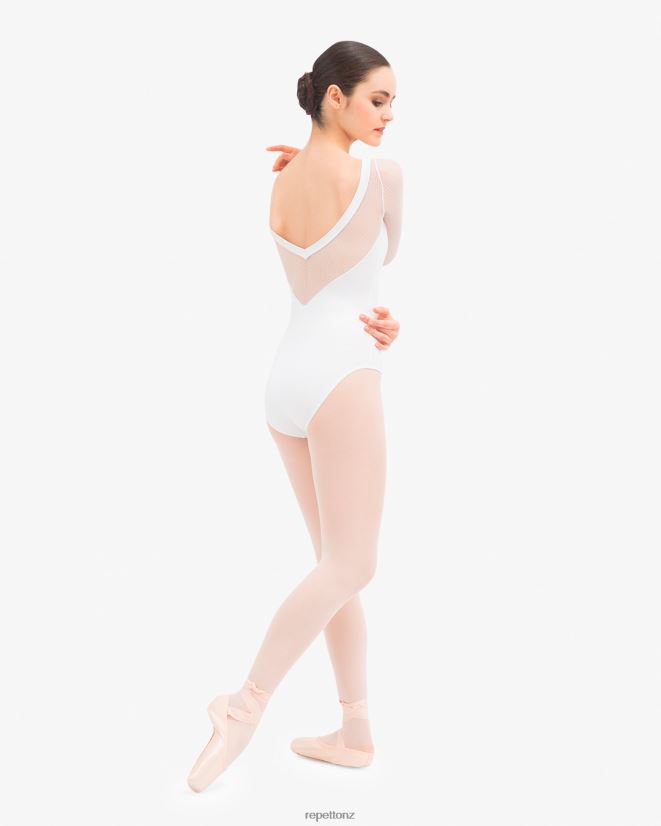 Repetto Women 3/4 Sleeves Leotard With Lace White Clothing PDFBZN444