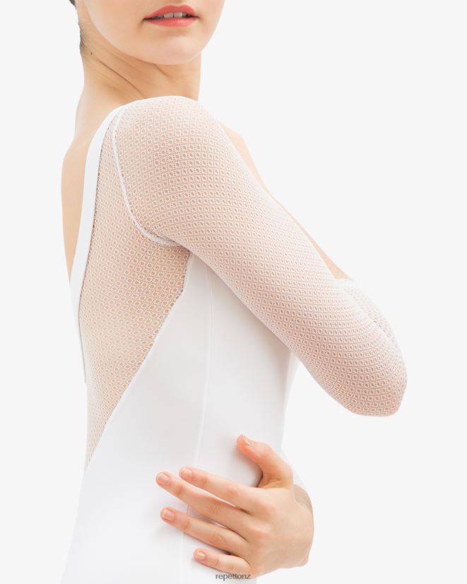 Repetto Women 3/4 Sleeves Leotard With Lace White Clothing PDFBZN444