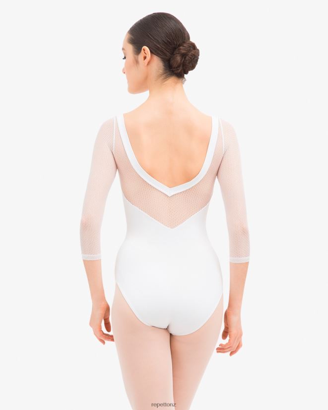 Repetto Women 3/4 Sleeves Leotard With Lace White Clothing PDFBZN444