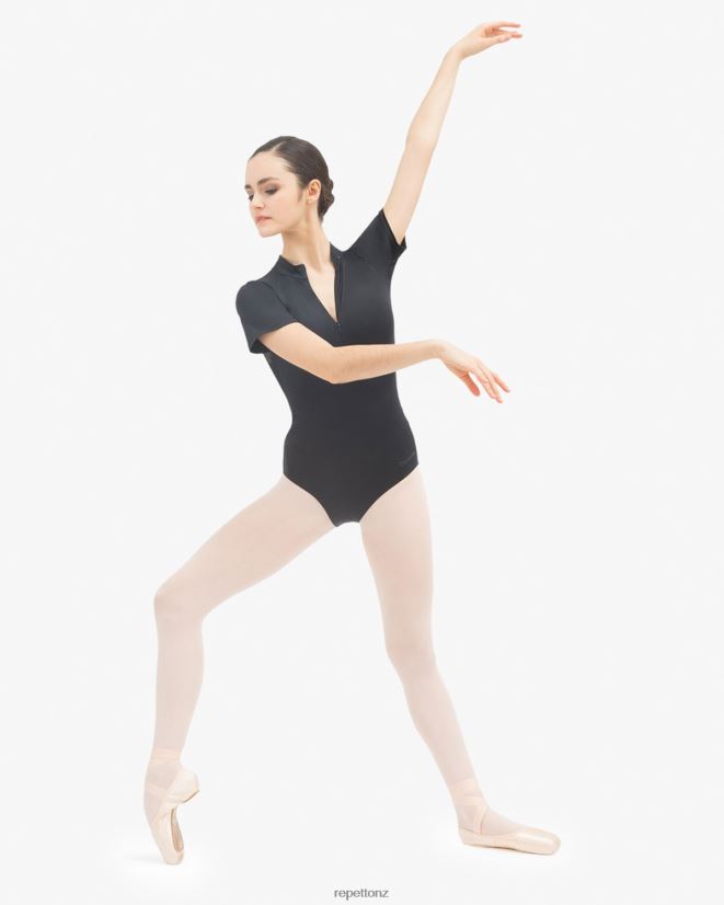 Repetto Women Officer Collar Leotard With Lace In The Back Black Clothing PDFBZN484