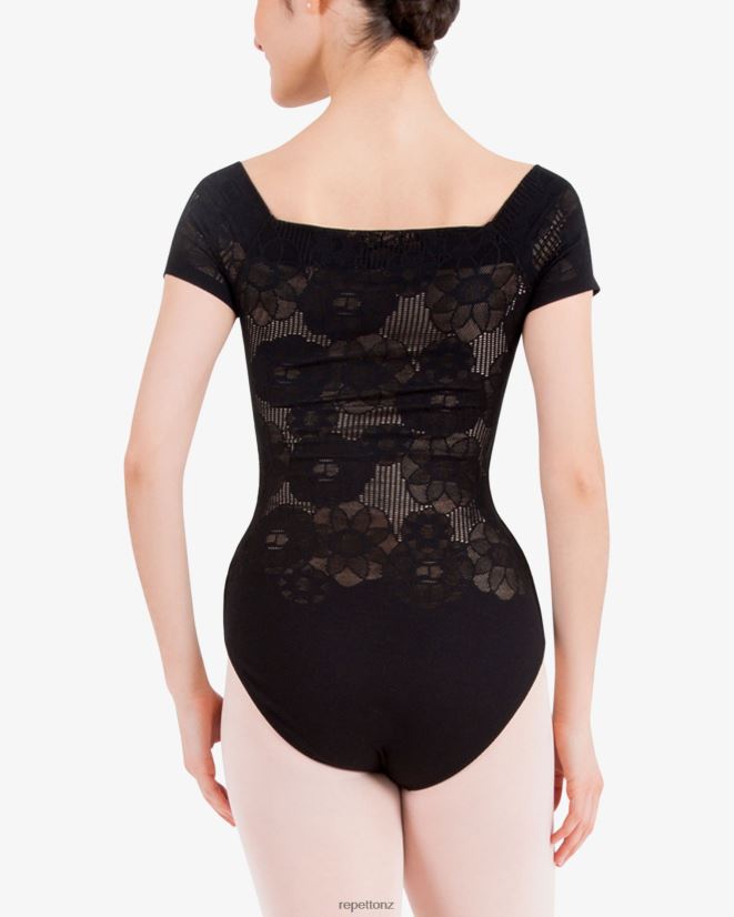 Repetto Women Short Sleeves Lace Leotard Black Clothing PDFBZN482