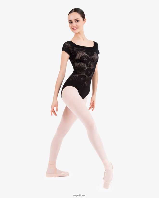 Repetto Women Short Sleeves Lace Leotard Black Clothing PDFBZN482