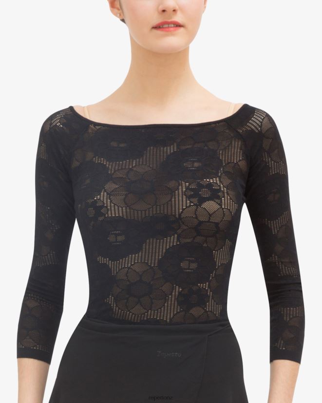 Repetto Women Long Sleeves Top In Rosette Lace Black Clothing PDFBZN555