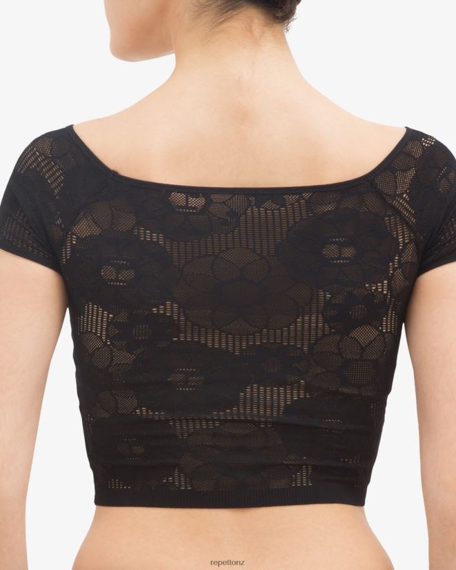 Repetto Women Short Top In Rosette Lace Black Clothing PDFBZN554