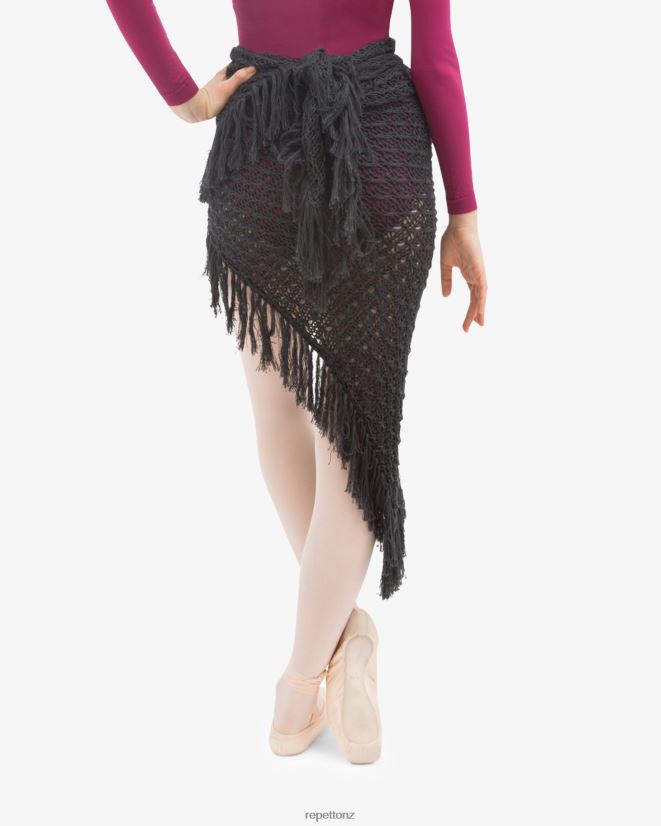 Repetto Women Knit Shawl With Fringes Anthracite Grey Clothing PDFBZN538