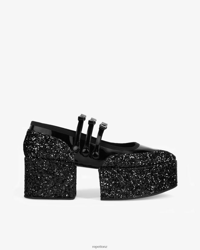 Repetto Women X Noir Kei Ninomiya - Glitter Platform Mary Janes Black Footwear PDFBZN160