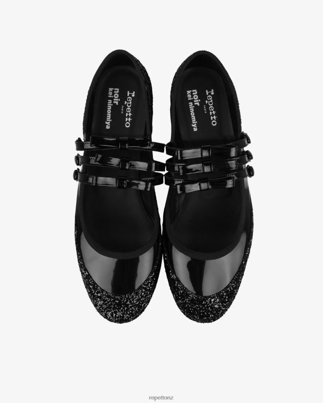 Repetto Women X Noir Kei Ninomiya - Glitter Platform Mary Janes Black Footwear PDFBZN160