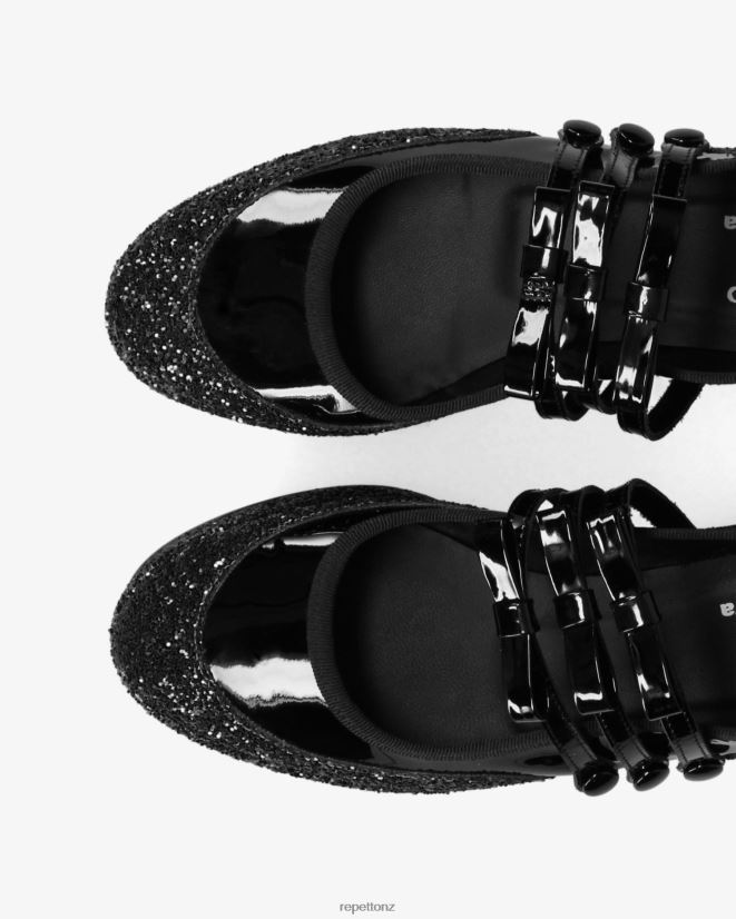 Repetto Women X Noir Kei Ninomiya - Glitter Platform Mary Janes Black Footwear PDFBZN160