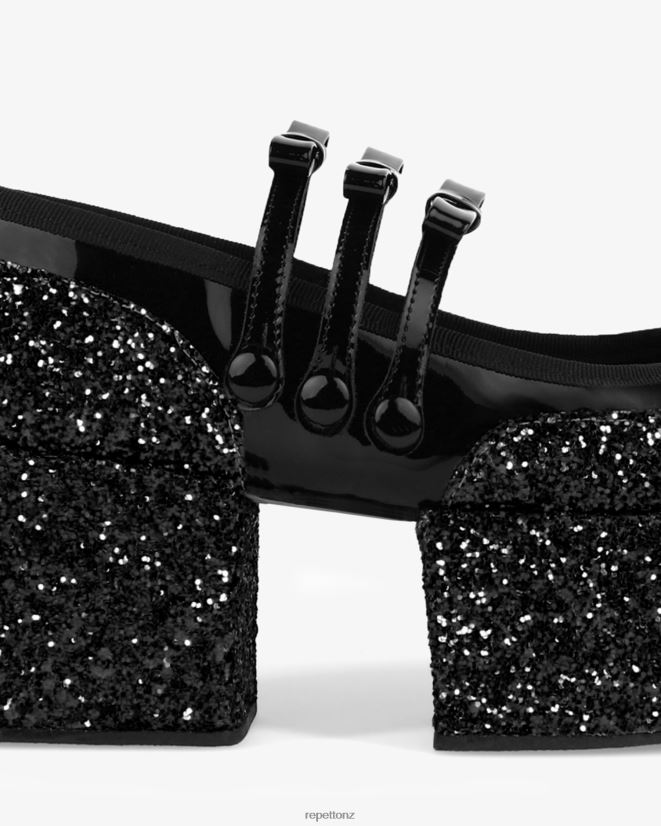 Repetto Women X Noir Kei Ninomiya - Glitter Platform Mary Janes Black Footwear PDFBZN160