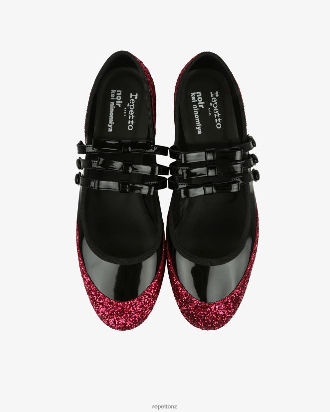 Repetto Women X Noir Kei Ninomiya - Glitter Platform Mary Janes Fuchsia Pink And Black Footwear PDFBZN159