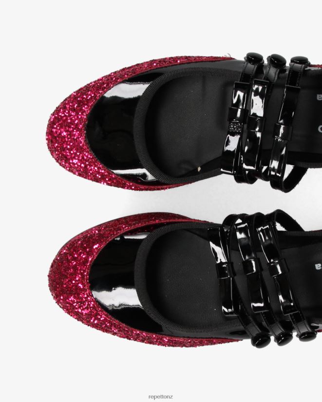 Repetto Women X Noir Kei Ninomiya - Glitter Platform Mary Janes Fuchsia Pink And Black Footwear PDFBZN159