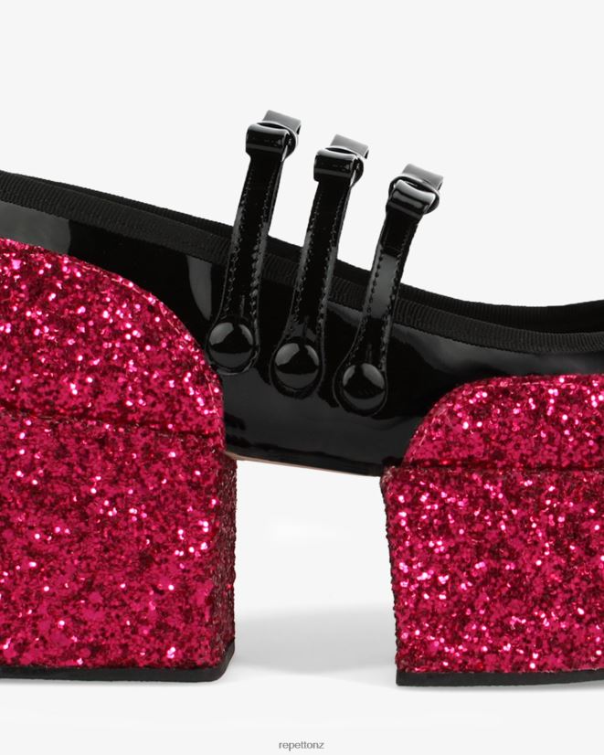 Repetto Women X Noir Kei Ninomiya - Glitter Platform Mary Janes Fuchsia Pink And Black Footwear PDFBZN159