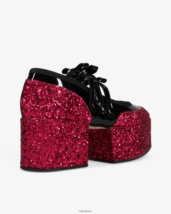 Repetto Women X Noir Kei Ninomiya - Glitter Platform Mary Janes Fuchsia Pink And Black Footwear PDFBZN159